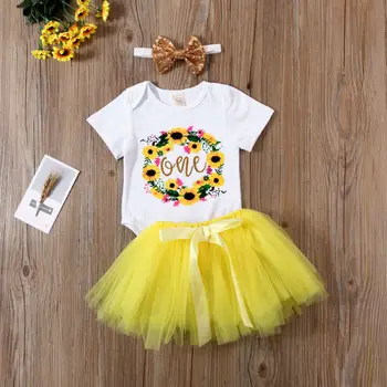 

Flower Newborn Baby Girl 1st Birthday Clothes Tops Romper+Tulle Dress Outfit