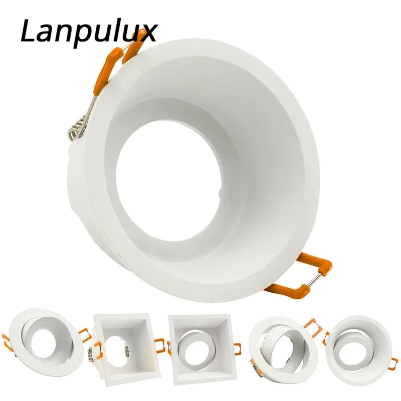 

Lanpulux White Recessed Ceiling Downlight Round Square MR16 GU5.3 GU10 E27 Sockets Lamp Fitting Frame High Quality Lamp Fixtures
