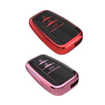 

2 Pcs Car Key Case TPU All Inclusive Three Button Key Protector Cover for Toyota Camry Corolla 2017-2019, Red & Pink