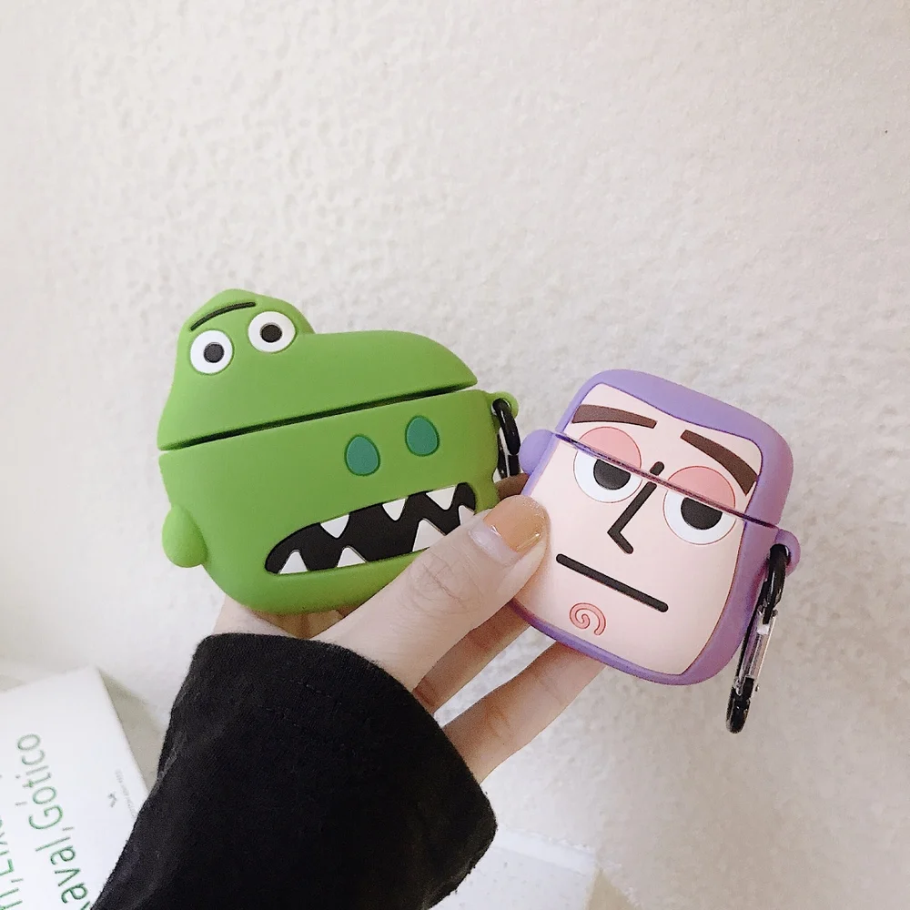 

3D Cartoon Buzz Dinosaur Earphone Cases For AirPods 1 2 Bluetooth Headset Charging Box Cover Headphone Silicone Case with Hook