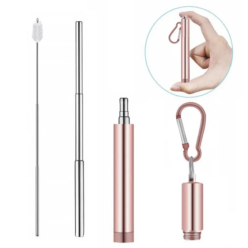 1pack rose gold B Нержавеющая сталь телескопическая Питьевая соломинка портативная соломинка для путешествий многоразовая Складная Питьевая соломинка с кистью барные инструменты - Цвет: 1pack rose gold B