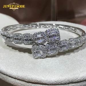 Jewepisode 100% 925スターリングシルバー作成モアッサナイトダイヤモンド宝石チャームブレスレットバングル女性の結婚式ファインジュエリー
