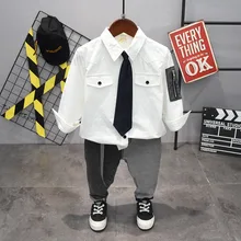 Детские белые рубашки+ джинсы комплект детской одежды из 2 предметов комплект одежды с длинными рукавами для маленьких мальчиков от 2 до 6 лет на осень