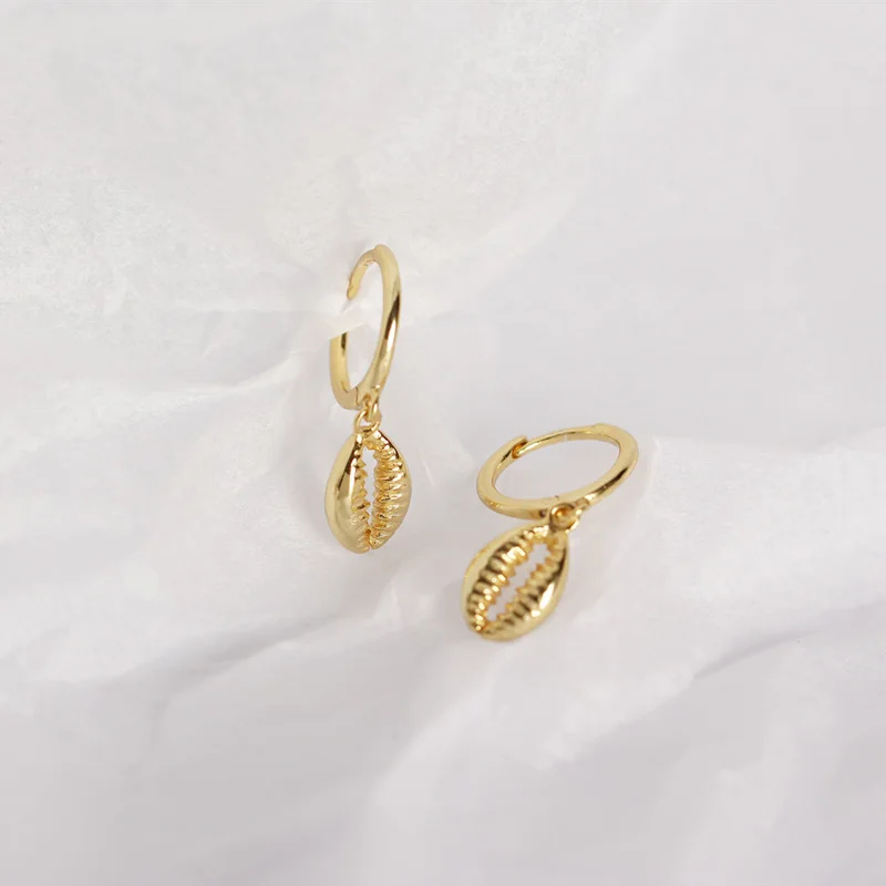 Gold WTLTC 925 серебро Seashell серьги-кольца для женщин капля раковина Каури широкие серьги летние пляжные пирсинг Eariings - Окраска металла: Gold