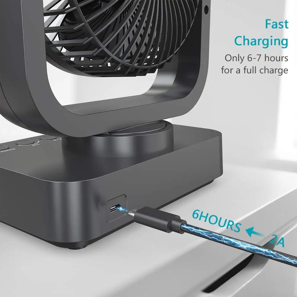 Portable Battery Operated Desk Fan with Superpower Battery , Cordless Rechargeable USB Camping Fan with Fast Air Circulation