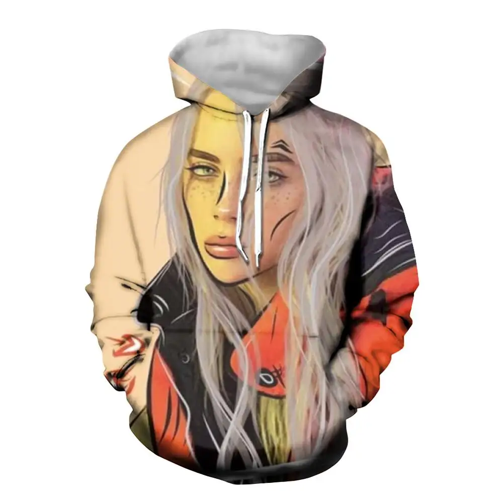 THIKIN Мода Billie Eilish принт для женщин толстовки пуловер хип хоп шляпа для подростка Уличная свитер женский большой XS-4XL - Цвет: AHMQ030Z72