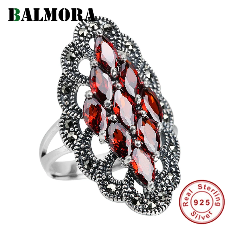 Женское кольцо в стиле ретро BALMORA из настоящего серебра 925 пробы с красным
