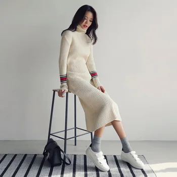 

Knitted Dress 2019 Autumn Winter Dress Women High Collar Knit Long Dress Sweater Bottoming Dress Sweater Dress Plus Size Women