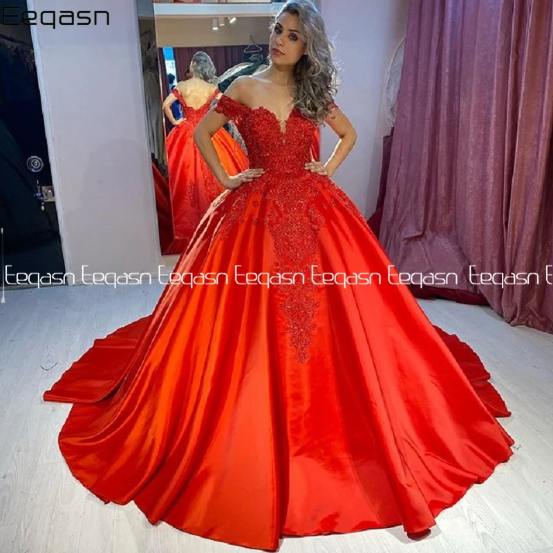red ball gown with train