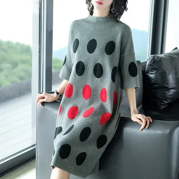 

Women's Clothing Dresses Christmas sexy pullover fem me work sweater grey polka dot dress plus size loose 2019 autumn winter