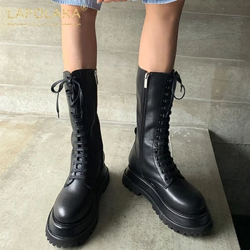 

Lapolaka New Fashion Blogger Motorcycle Boots Woman Shoes Genuine Cow Leather INS On Sale Zipper Shoes Ladies