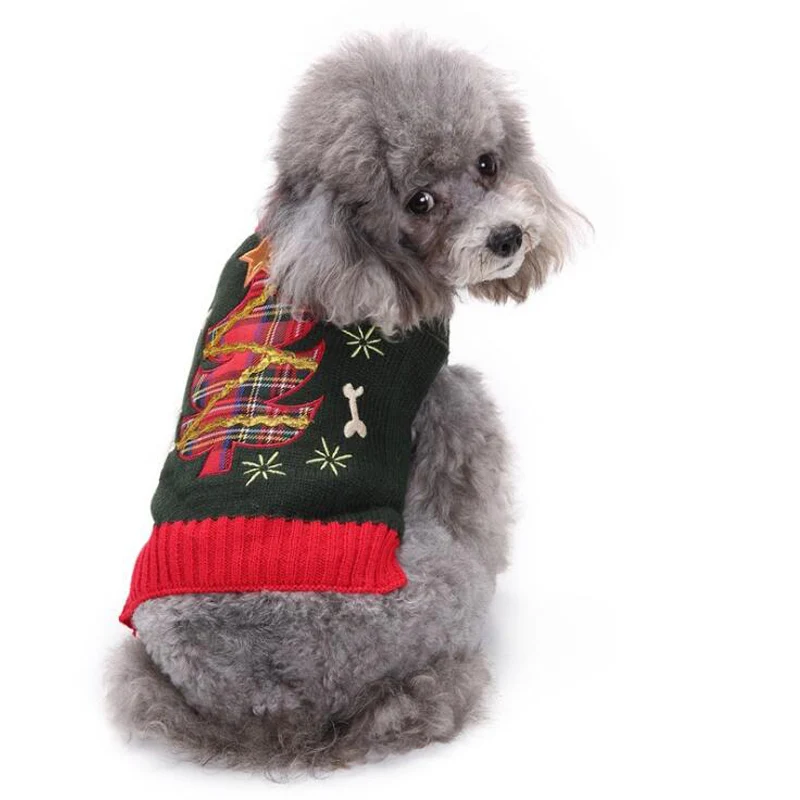 Рождественский свитер с деревом для домашних животных, свитер для щенка, рождественское вязаное пальто, теплая одежда для маленьких и крупных собак, костюм для чихуахуа