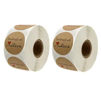 

1000Pcs Round "Handmade with Love" Round Kraft paper Seal sticker for Handmade Products Baking Products Sealing Sticker Labe