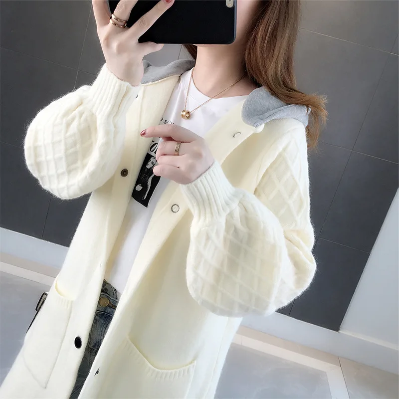 

Sweater Cardigan Women Mid-length 2020 New Style Autumn & Winter Loose Korean-style Laziness Wind Hooded Knitted Coat Coat
