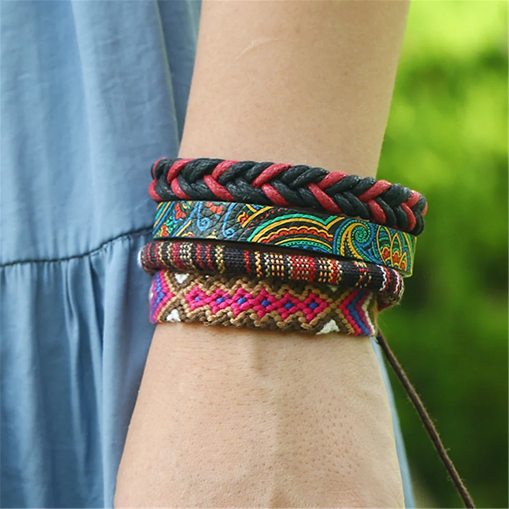 Boho Этнические браслеты для девушек богемные женские красные браслеты из искусственной кожи женские модные женские летние пляжные украшения