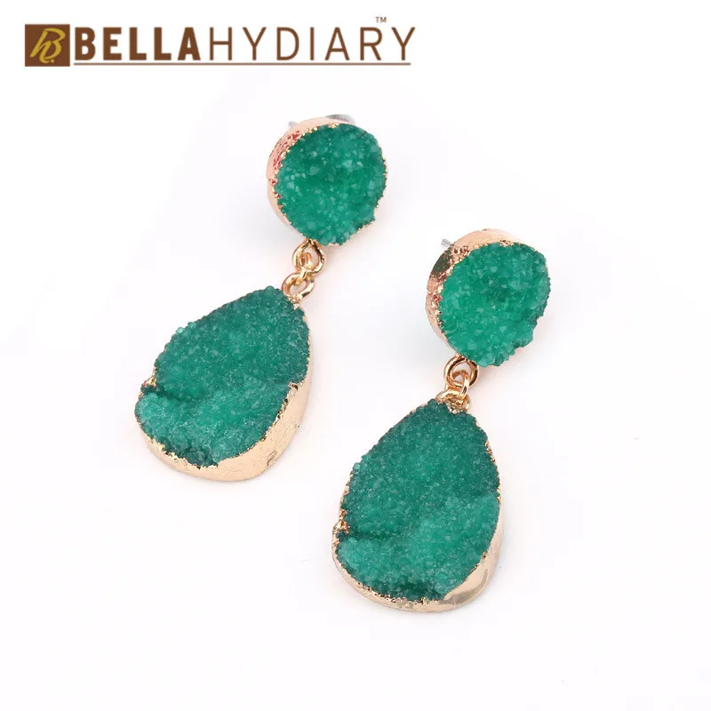 Fashion Green Druzy Resin Earrings Wedding Water Drop Earrings For Women Statement Jewelry Earrings Pendientes Mujer Moda 2019 (4)