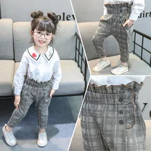 Повседневные штаны для девочек г., весенне-осенняя новая стильная детская одежда в Корейском стиле, модные штаны с высокой талией и оборками