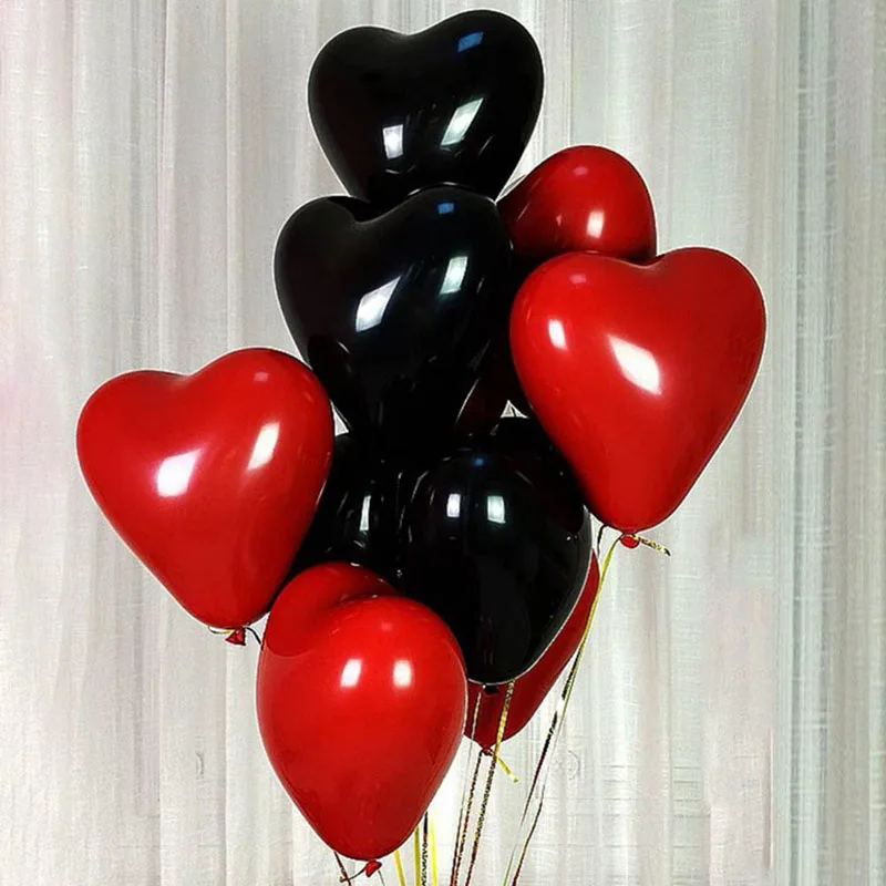 40pcs 10inch Black Ruby Red Heart Latex Balloons Wedding Anniversary Decoration Helium Balloon Baby Shower Birthday Party Decor | Дом и сад