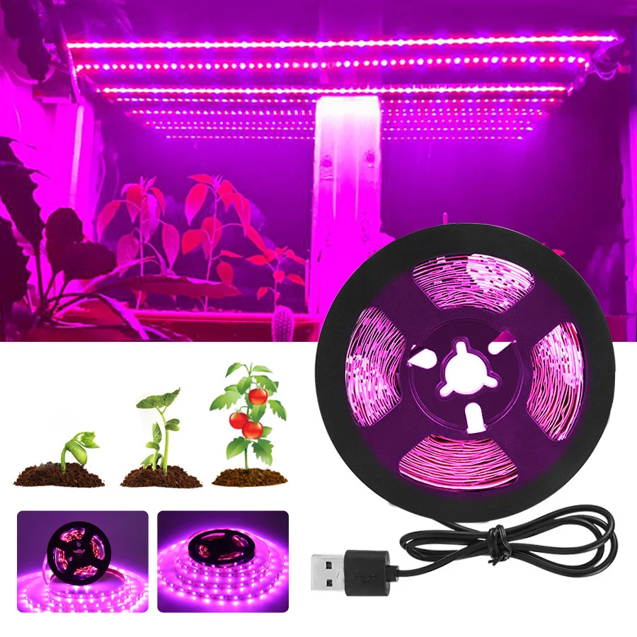USB SMD 5050 LED Strip Grow Light Lamp Waterproof Full Spectrum For Plant Veg 