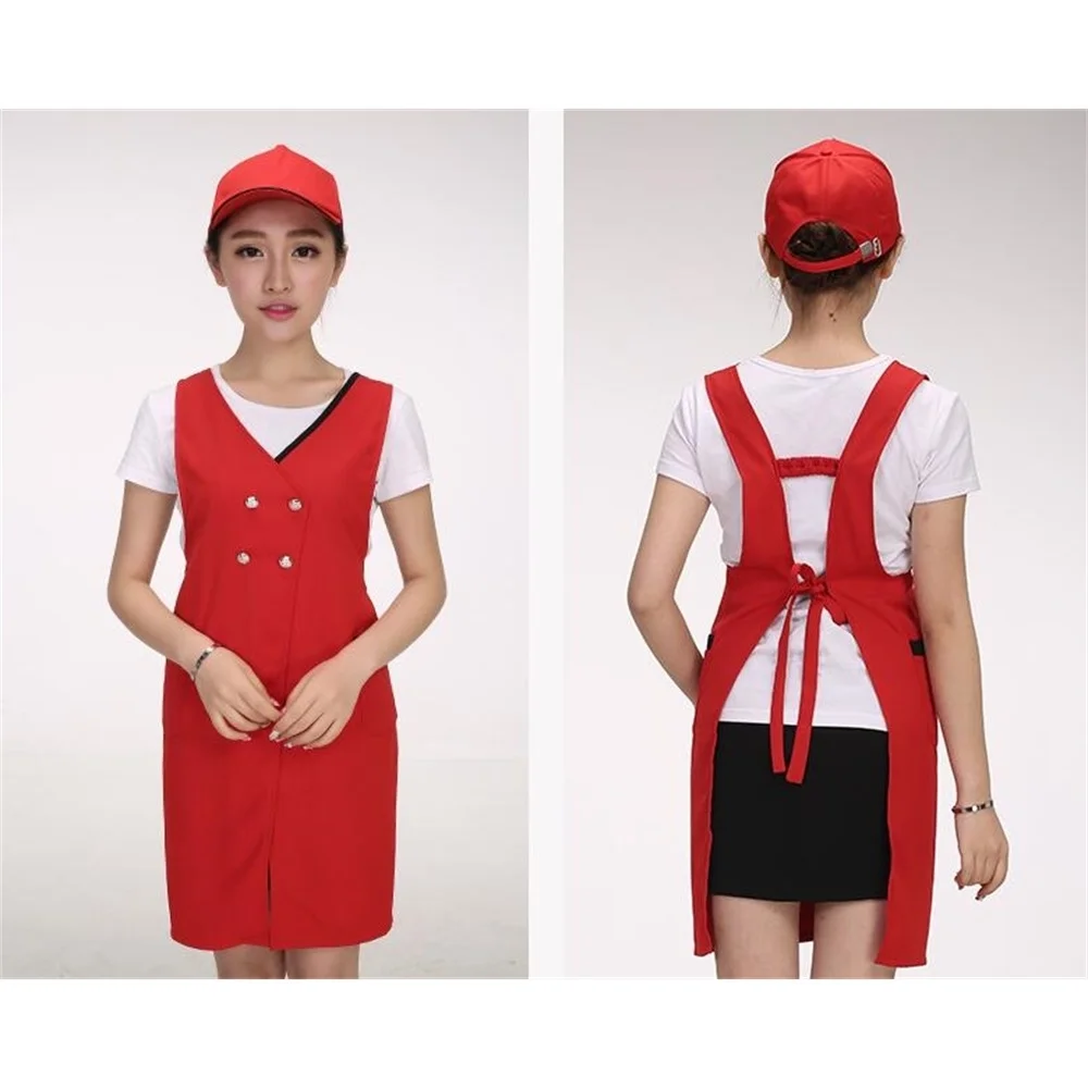 에이프런 뷰티 네일과 아이 샵 블랙 더블 브레스트 오버 올 에이프런 한국 패션 미용사 v 넥 에이프런 커스텀 로고 