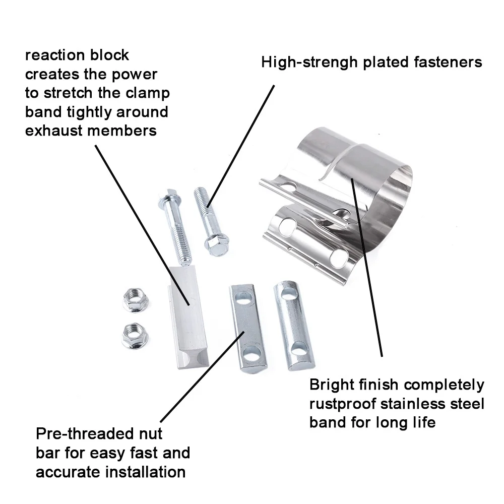 Предварительно формованный из нержавеющей стали выхлопной трубы OD зажим Стыковая часть для 2,2" /2,5" 3," выхлопной рукав зажим полоса глушитель RS-CR1014