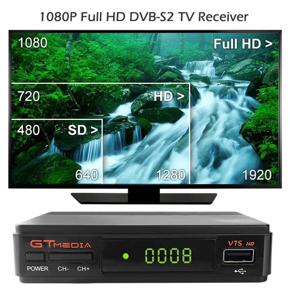GTmedia V7S HD цифровой спутниковый ресивер бесплатно 1 год Европа 7 кабельных линий DVB-S2 V7S HD Full 1080P+ USB WiFi обновление Freesat