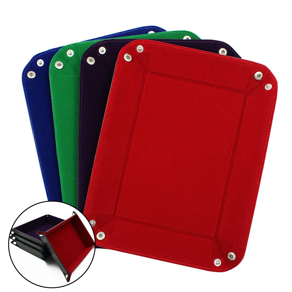 Board Game Foldable Dice Holder PU Leather Modern Buckle Tabletop Organizer Solid Square Home KTV Storage Tray Office Key