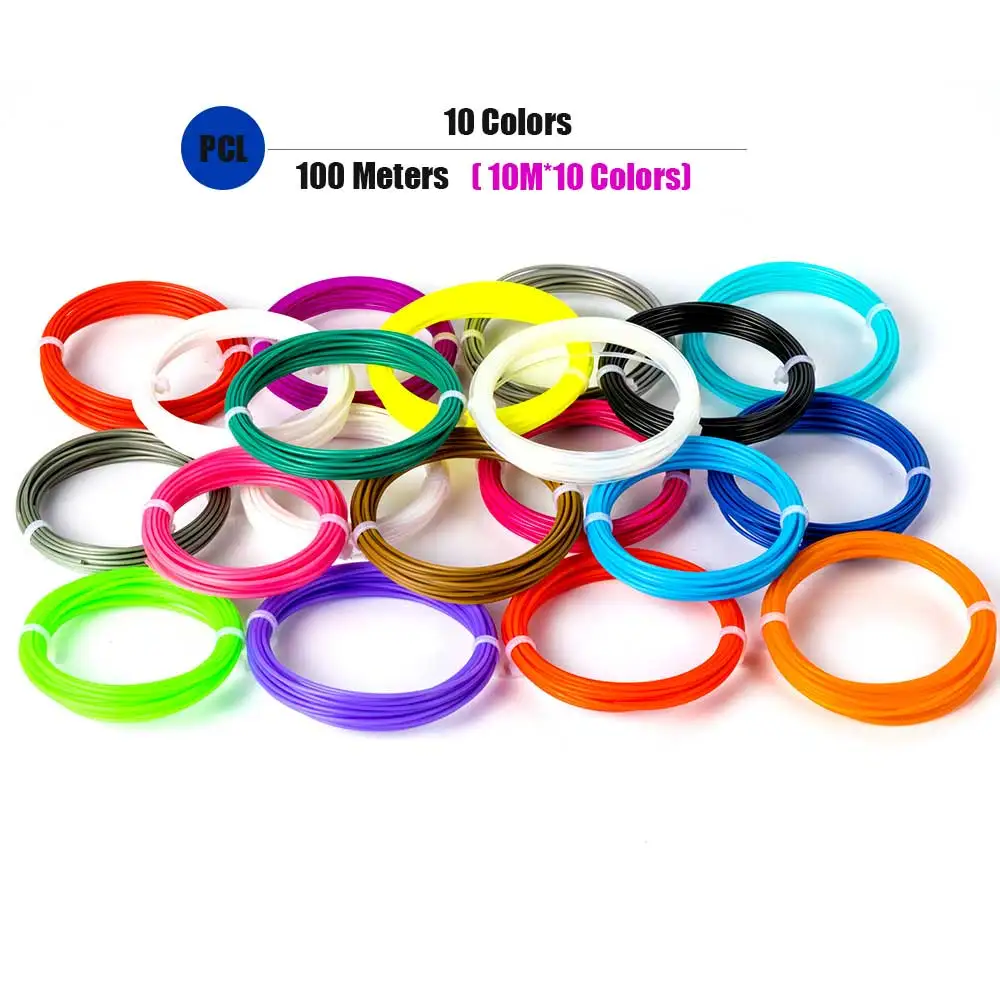 PCL 100m 10color 1,75 мм PCL 3D Ручка накаливания низкая температура для 3 ручки испытательные аксессуары экологически чистые 3D нити безопасные для детей инструменты для рисования - Цвет: PCL 100m 10color