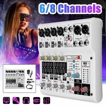 

8 Channel Mini Portable Audio Mixer with USB DJ Sound Mixing Console MP3 Karaoke 48V Amplifier For Karaoke KTV Match Party