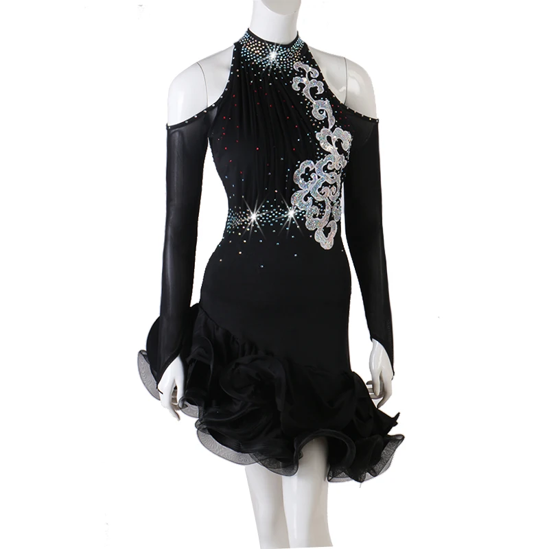 Женское платье для латинских танцев, Дамское Платье для латинских танцев, платье с вырезами на плечах, платье для латинских танцев, lq155, vestido fiesta mujer