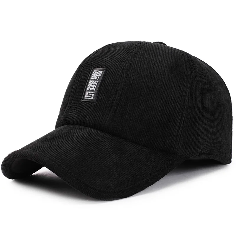Черный SQTEIO зимняя Новинка унисекс бейсболка Мужская gorra hombre Уличная Повседневная Вельветовая Толстая теплая зимне наушники шапка - Цвет: Черный