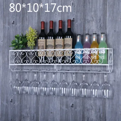 B 80x10x17cm Настенный винный стеллаж, металлическая полка для винных бутылок, держатель бокалов для стаканов, домашний бар, Рождественское украшение, держатель для хранения, стойка - Цвет: B 80x10x17cm