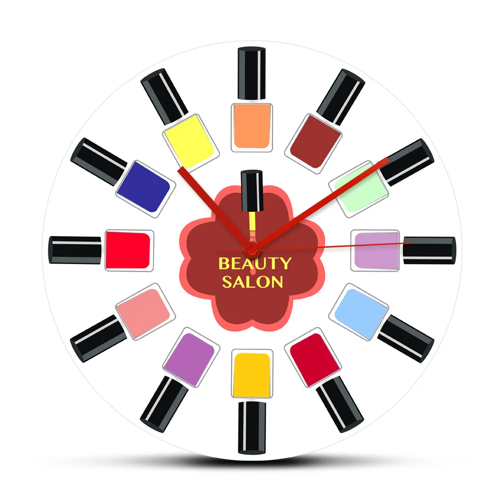 Colorful Nail Polish Bottles Beauty Salon Studio Acrylic Wall Clock