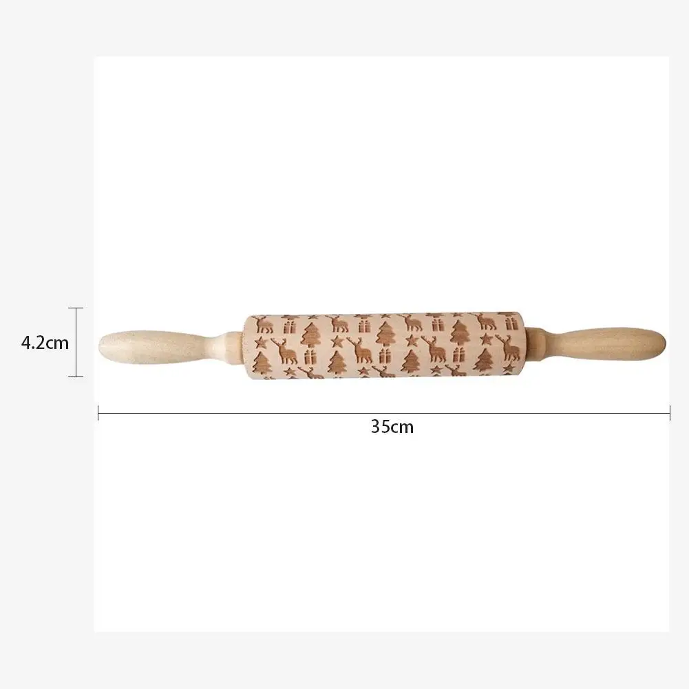 Wooden Christmas Deer And Gift Embossed Rolling Pin Kitchen Baking Utensils Christmas Day Party Decorations