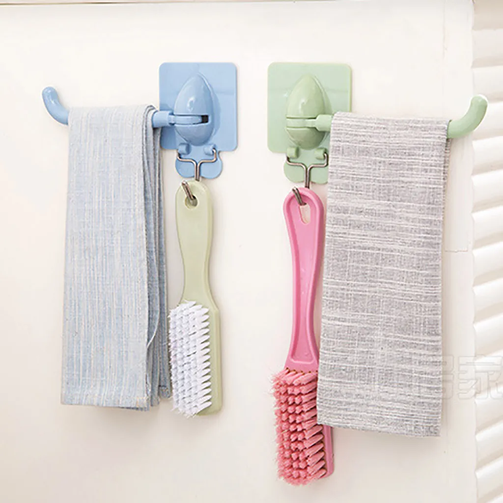 

Multifunctional Self-Adhesive Wall-Mounted Rotating Double Hook Towel Rack Extended straight handle Swivel Double Hook 2020#15