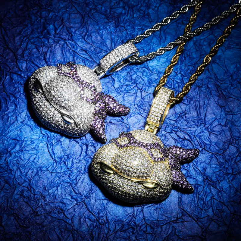 

Hip Hop AAA CZ Stone Bling Ice Out Cartoon Teenage Mutant Ninja Turtles Pendants Necklaces for Men Rapper Jewelry Gold Silver
