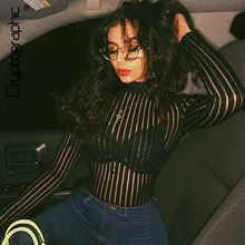 Cryptographic Sexy Mesh Bodysuits Striped O-neck Long Sleeve Body Suits Fashion Ladies See Through Rompers Women Body Streetwear Cryptographic Sexy Mesh Bodysuits Striped O-neck Long Sleeve Body Suits Fashion Ladies See Through Rompers Women Body Streetwear