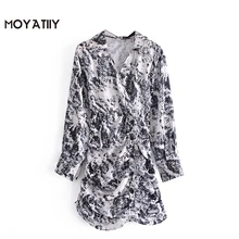 Moyatiy – Mini robe plissée à imprimé Floral pour femmes, vêtement à la mode, rétro, à volants et vagues, col en v, manches longues, 2022 