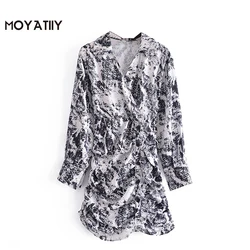 MOYATIIY Vestido corto con estampado Floral plisado para mujer, minivestido Retro ondulado con volantes, cuello en V, manga larga, 2022