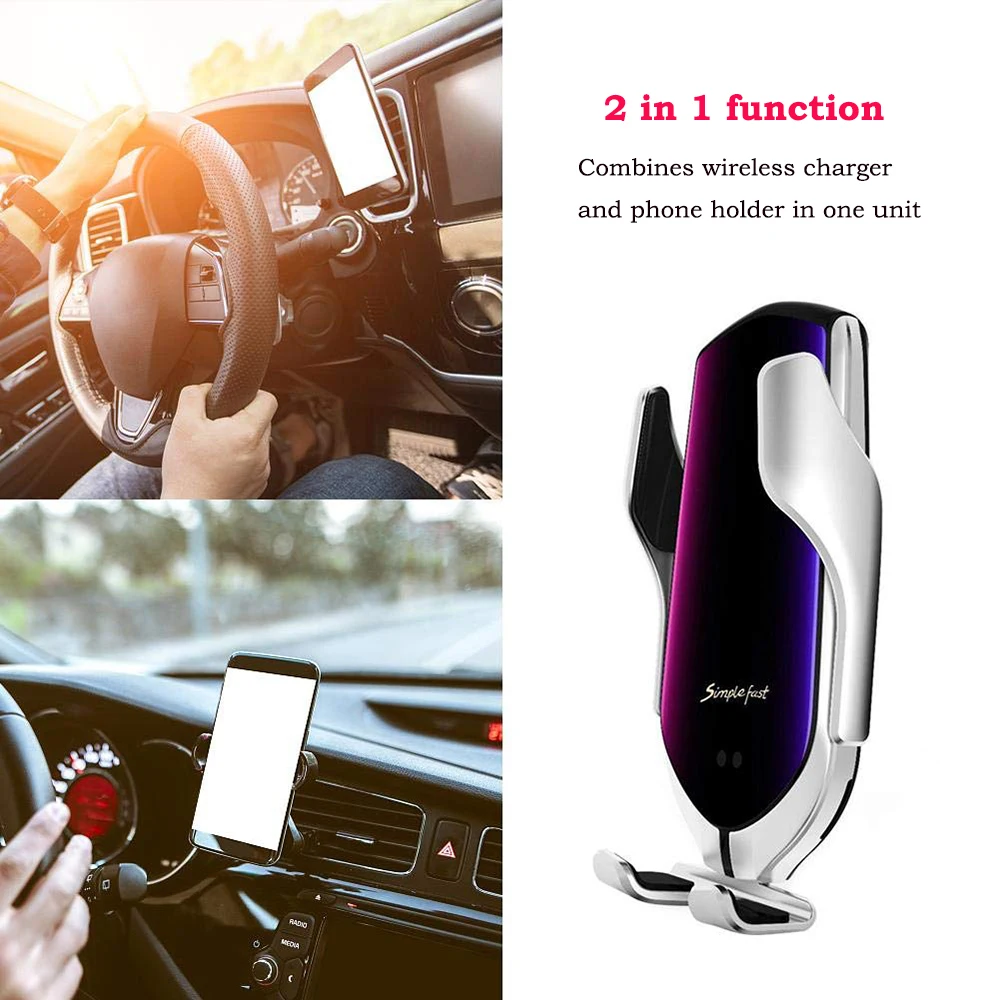 10R2 Wireless Car Charger Infrared Auto Clamp Charge Mount 