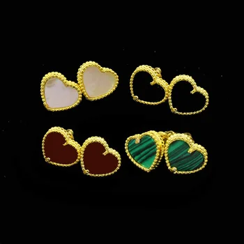 

Fashion accessories beautiful copper earrings peach heart shells malachite earrings personality to send lover gift 2019 new hot