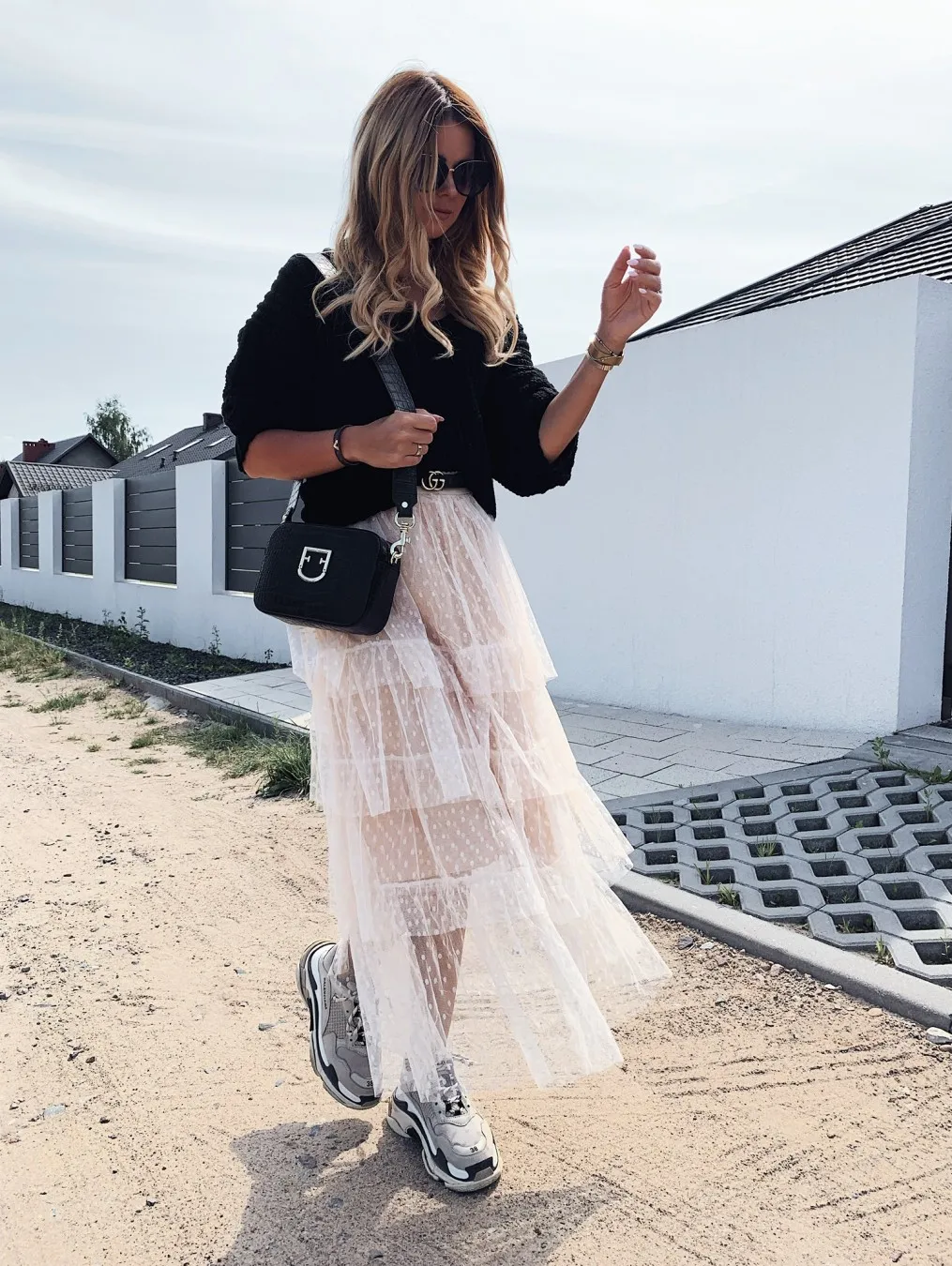 Ladies Girl Skirt High Waist Ruffle Mesh Tutu Sheer Net Tulle Skirt Pleated Long Party Ploka Dot Dresses 2 Colors Optional