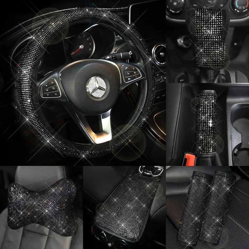Black Glitter Car Accessories Bling Rhinestone Seat Cover Crystal Full Set Women Men Diamond Interior Cushion For Hyundai Kia - Seat Covers - AliExpress
