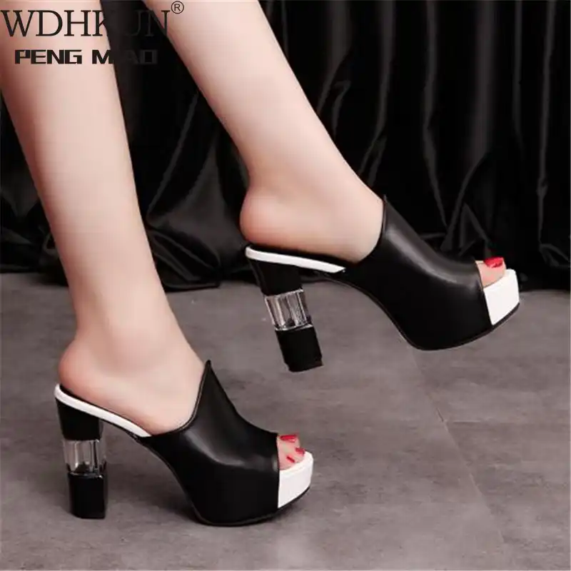 leather heeled platform mules