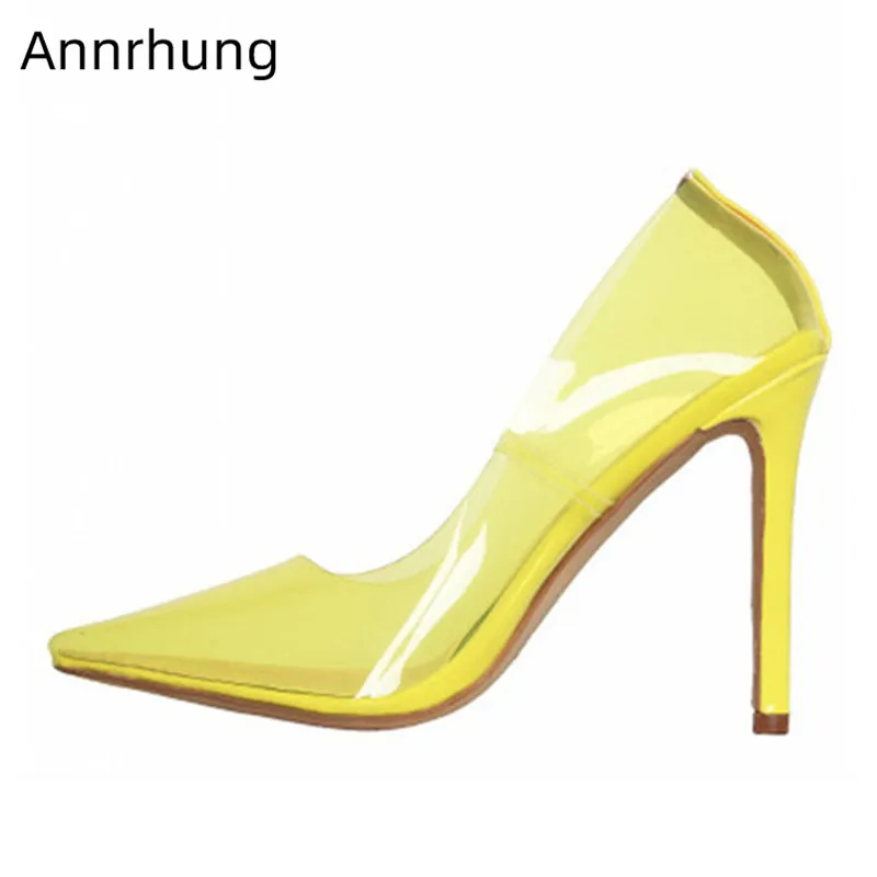 

Jelly Color PVC Pumps Women Sexy Pointy Toe Thin High Heels Unique Design Candy Color Slim Party Shoes Customized Color Heels