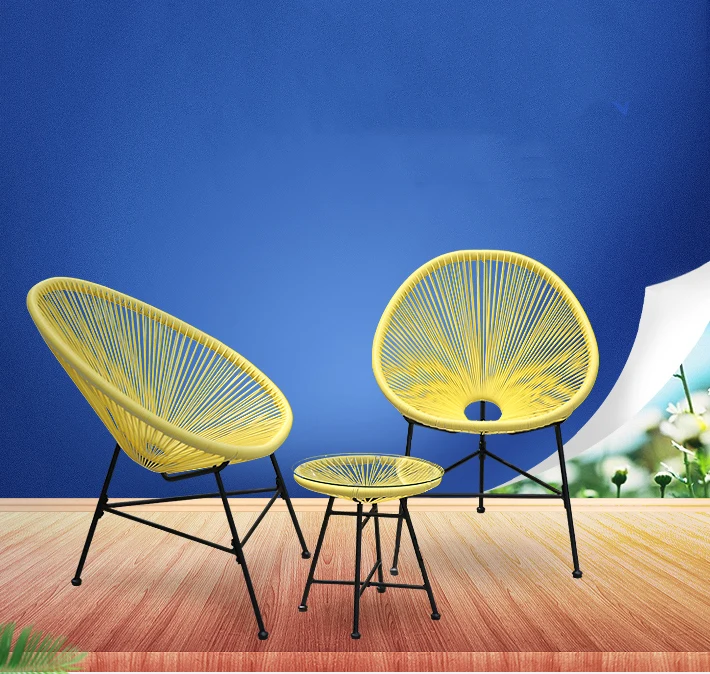 

LK578 3PCS/set Balcony Cafe Table&Chairs Set Creative Breathable Moon Chair Heavy Loading Plastic Wire+steel Patio Furniture Set