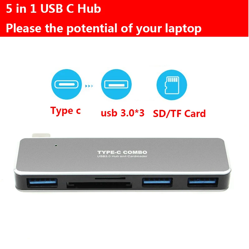 5 в 1 USB-C адаптер Dongle Combo с USB 3,0 портами TF слот Micro SD карты для MacBook P