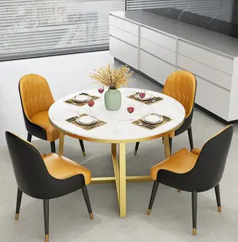 

Nordic Light luxury marble stone dining table round family living room kitchen dining table small family type 4 people 6 people