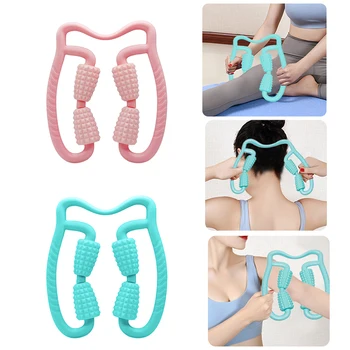 

U Shape Trigger Point Massage Roller for Arm Leg Neck Muscle Tissue for Fitness Gym Yoga Pilates Sports 4 Wheel