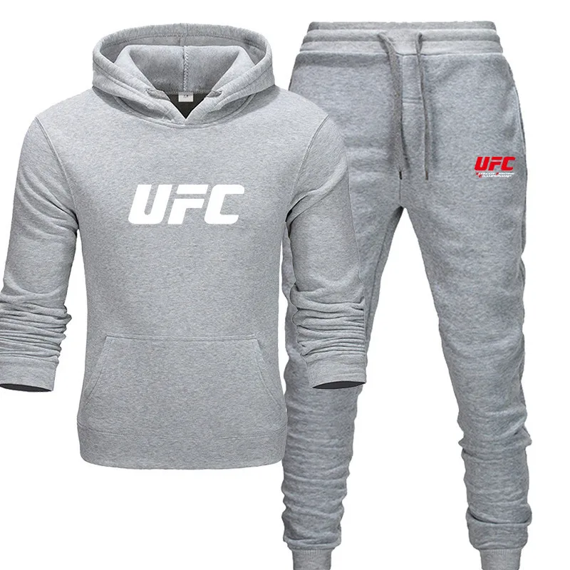 Новинка, UFC, Осень-зима,, мужские комплекты, толстовка+ штаны, два предмета в комплекте, повседневный спортивный костюм, мужская спортивная одежда